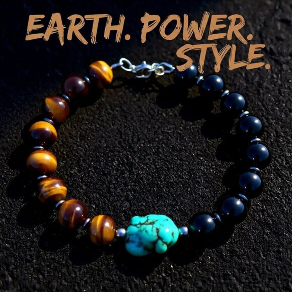 Tiger’s Eye + Black Jasper Bracelet! Strength Meets Style! Big Man's Bracelet